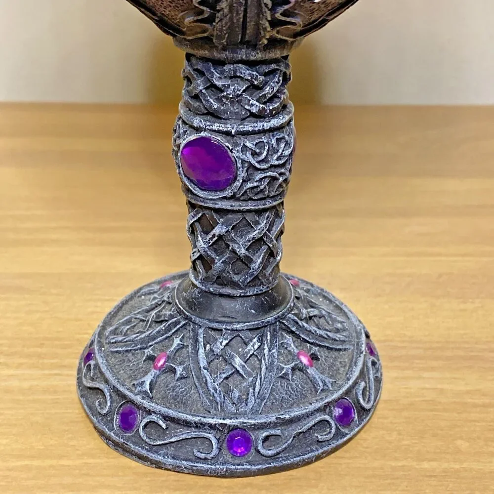 Unicorn Goblet Celtic Meidevel Halloween  Purple Stone 7.5” Remove Steel Insert